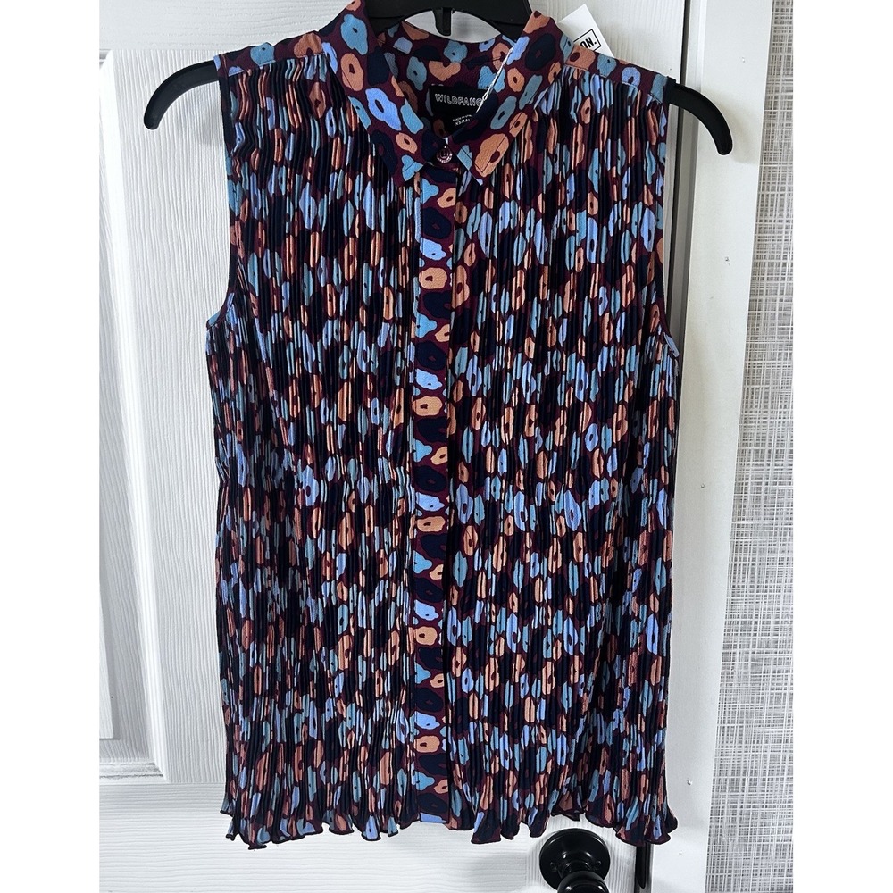 Wildfang The Empower Plisse Button Up XS Blouse Retro Floral Cinnamon New!‎ BBB